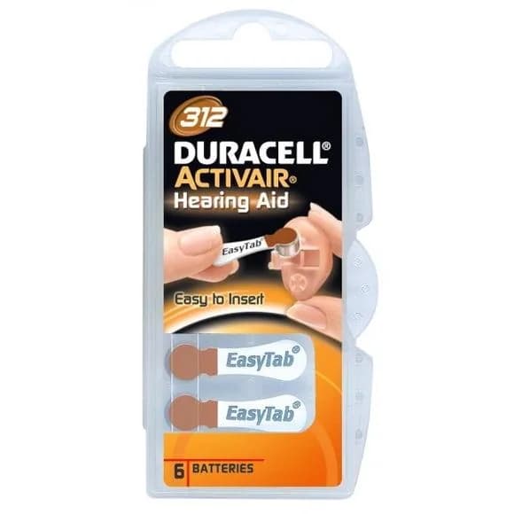 DURACELL Hearing Aid 312, piles pour appareils auditifs, pack de 6